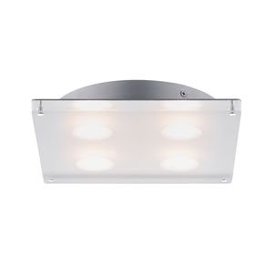 70508 WallCeiling DL eckig Minor IP44 LED 18W_ Through filigree points of light and the satin glass optic, the Minor ceiling luminaire provides a uniform room light using cutting-edge LED technology. 705.08 Paulmann