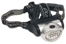 LED linterna bolsillo para la cabeza Plateada / Negro 8x LED Blanco