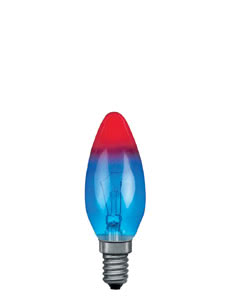 40225 Лампа свеча, E14, красный/голубой, 25W Candle bulbs for use with chandeliers, ceiling and wall lamps. 402.25 Paulmann