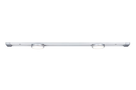 70303 Светильник Track Basiss. 56,5cm 2x5W LED Alu LED lighting system with magnetic-adhering spots for individual light concepts. Ideal for mounting under overhead kitchen cabinets, on workplace or utility surfaces. High light output and flat design. Can be expanded to max. 4 spots. Touch dimmer, rails and connecting cable are available as accessories. 703.03 Paulmann