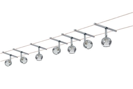 94066 Струнная система WireSystem Globe 7x20W GU5,3 The 7-bulb halogen wire system -Globe- is suitable for large rooms with a total output of 140 watt. The system is suited for wall and ceiling mounting and can 