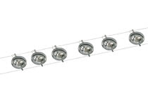 97180 Светильник струнный Powerline 300, 6х50W, G53, 230/12V, алюминий The 6-lamp halogen cable system -Powerline- is the ideal product for rooms with very high lighting requirements, with a total output of 300В watt. The system is suitable for wall and ceiling mounting and is an -all-rounder- in the realm of individual lighting solutions with the appropriate accessories, such as diffusers. 971.80 Paulmann