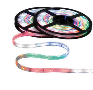 70414 Лента светодиодная Happy Color Stripe Set 7,5m IP64 18W WaterLED Strip sets are coated on all sides and ideal for use outdoors. Multicolour illuminates in rainbow colours like well-known sets of lights. The strips are waterproof during temporary immersion (IP67). An extension cable protected against immersion in water can be coupled between the line adapter (IP64) and strip. 704.14 Paulmann