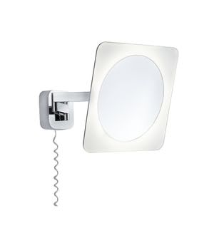 70468 Светильник - зеркало Bela 1x5.7W, 3000K, IP44 The illuminated Bela cosmetic mirror is a practical helper in the bathroom or on the dressing table. Flexibly adjustable, the Bela can be adjusted as required using the extendible arm for applying make-up and shaving. The mirror is just as quick and easy to fold flat against the wall again. Suitable for use in bathrooms or other wet rooms thanks to splash protection. 704.68 Paulmann
