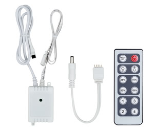 70683 With the MaxLED Dim/Switch Controller and the supplied infra-red remote control, the uni-coloured MaxLED strips can be switched and dimmed. A line of sight is required between remote control and receiver for this purpose. The four memory spaces enable the programming of individual requirements. 706.83 Paulmann