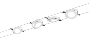 94105 WS DC LED RoundMac 4x4W 30VA Ws-m The 4-lamp LED cable system -RoundMac- is an innovation in LED technology with a total output of 16В watt. The system is suitable for wall and ceiling mounting and is an -all-rounder- in the realm of individual lighting solutions with the appropriate accessories, such as diffusers. 941.05 Paulmann