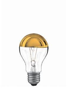 30340 Лампа AGL зеркальный верх E27 40W Crown mirror The shape of a standard bulb with one decisive advantage: The crown is mirrored in silver or gold. The crown reflects the light source, producing non-glare light. 303.40 Paulmann