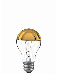 30360 Лампа AGL зеркальный верх E27 60W Crown mirror The shape of a standard bulb with one decisive advantage: The crown is mirrored in silver or gold. The crown reflects the light source, producing non-glare light. 303.60 Paulmann