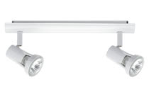 66311 Светильник Тея, белый, GU10, 2x50W The 2-lamp -Teja- spotlight features proven 230В volt halogen technology combined with an attractive design. The product includes a lamp, halogen Akzent 50В W GU10 230В V 51В mm satin (83642), on delivery and is suitable for wall and ceiling mounting. Thanks to the relatively concentrated light distribution, the product is particularly well-suited to the illumination of pictures and objects. 663.11 Paulmann
