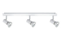 66313 Светильник Тея, белый, GU10, 3x50W The 3-lamp -Teja- spotlight features proven 230В volt halogen technology combined with an attractive design. The product includes a lamp, halogen Akzent 50В W GU10 230В V 51В mm satin (83642), on delivery and is suitable for wall and ceiling mounting. Thanks to the relatively concentrated light distribution, the product is particularly well-suited to the illumination of pictures and objects. 663.13 Paulmann