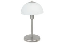 77018 Светильник настольный Элла max.40W E14 опал Ideal for side tables in a cosy atmosphere, the Ella table luminaire with an opal glass shade is adorned with modern looking decorative details in brushed nickel. Its convex form harmonises particularly well with cushions and cosy living areas. 770.18 Paulmann