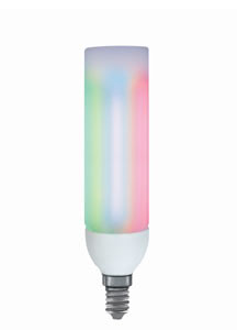 89432 Лампа ESL 230V 15W=75W E14 DecoPipeColor (D-45mm,H-160mm) разноцветный There’s no reason why electric light should always be white. Contemporary lighting technology allows one to set coloured lighting accents in any living space. And, thanks to the new coloured energy-saving bulbs, one can inject some colour and save electricity at the same time. When switched off, they merely appear to be white - but as soon as they’re switched on, they light up in red, green and blue simultaneously. And the DECOPIPE can even be used without the screening offered by a lampshade: its satin glass cylinder is a decorative element in its own right, concealing contemporary energy-saving technology. 894.32 Paulmann