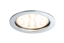 92783 Светильник EBL Set Coin LED 1x12W chrom rund 75mm The Coins serve as innovative and user-friendly recessed spotlights that are suitable for new installations as well as replacing existing installations. They are exceptionally flat, meaning they can be installed in ceilings with a cavity of only 30 to 35В millimetres. From 50В centimetres to 5В metres or more вЂ” you determine the spacing between the lights! The simple and tool-free linking of single luminaires using quick clips save more than just time and stress вЂ“ thanks to energy-efficient LED technology with very lower power consumption, the Coins are also easy on the wallet. The dimming function enables you to adjust the brightness to your individual mood and ensures bright light to work in and a cosy living atmosphere. 927.83 Paulmann