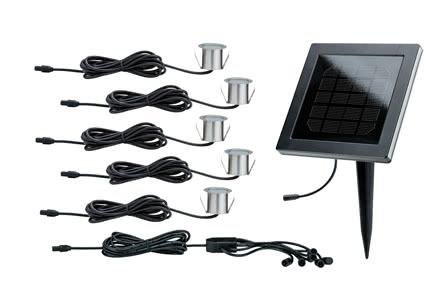Outdoor solar module incl. LED recessed floor lamps Stainless steel, black, 5 pc. set