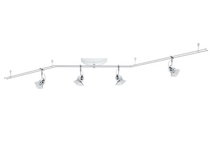 95159 Светильник Rail System Movie 4x35W GU4, хром Movie, the 5-bulb halogen 12-volt rail system with a total output of 100 W is persuasive by its energy-saving 12-volt technology. The brilliant halogen light, which can be regulated variably with a conventional dimmer, creates a pleasant atmosphere in any living area. The system is suitable for wall and ceiling mounting. 951.59 Paulmann