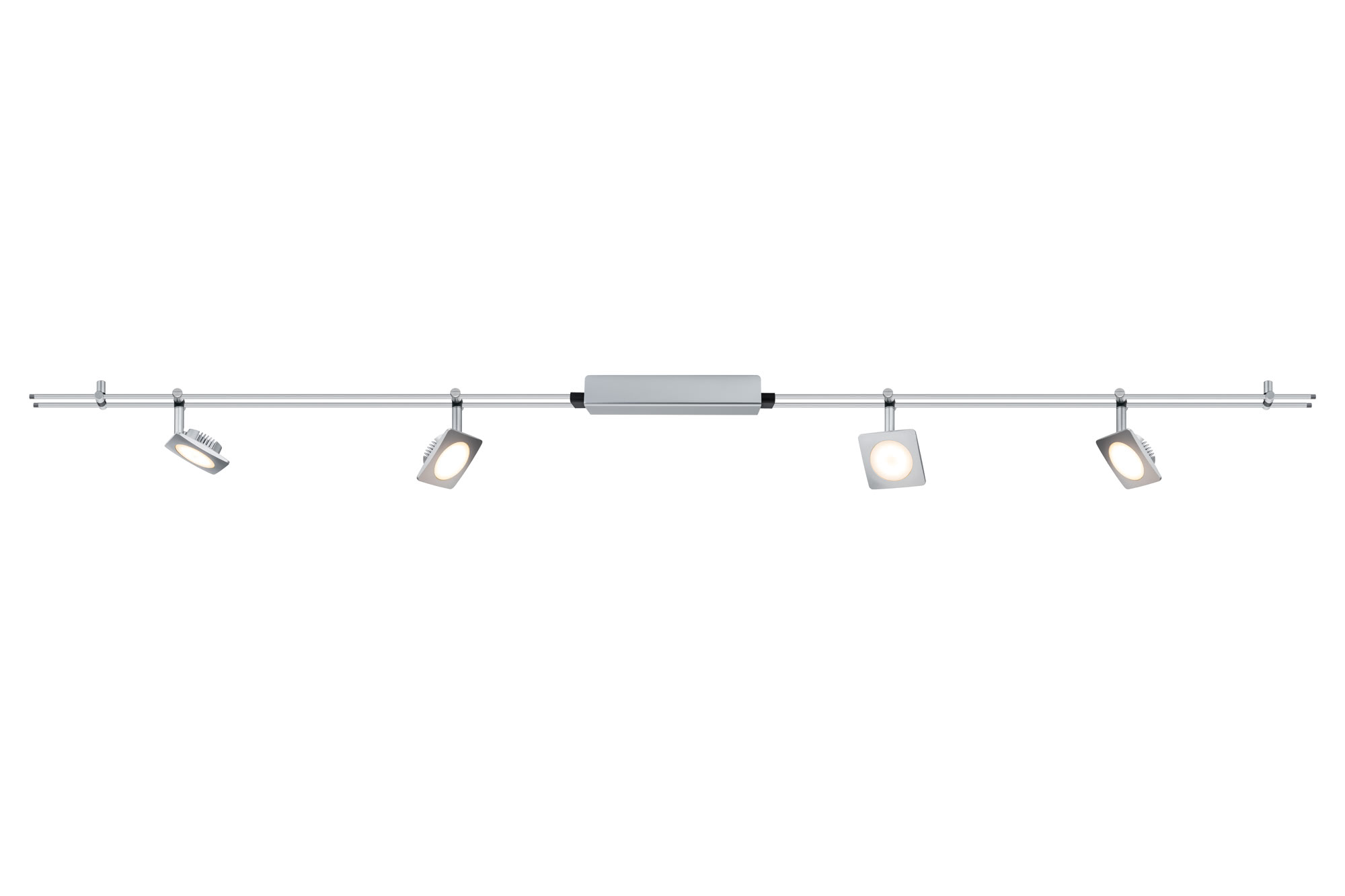 95192 RS DC Set QuadLED 4x4W Chr-m 30VA QuadLED, the 4-lamp LED 12В volt rail system with a total output of 16В W convinces with its energy-saving 12В volt technology. The brilliant light creates a pleasant atmosphere in any living area. The system is suitable for wall and ceiling mounting. 951.92 Paulmann